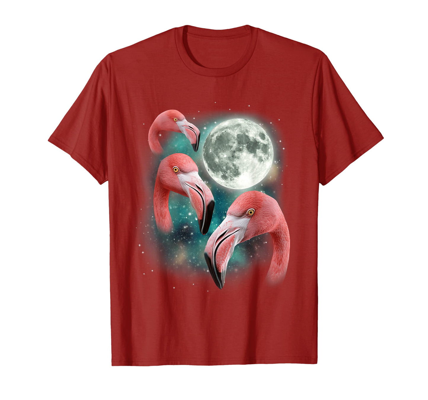 Three Flamingo Moon | Funny 3 Flamingos Bird Tropical Meme T-Shirt