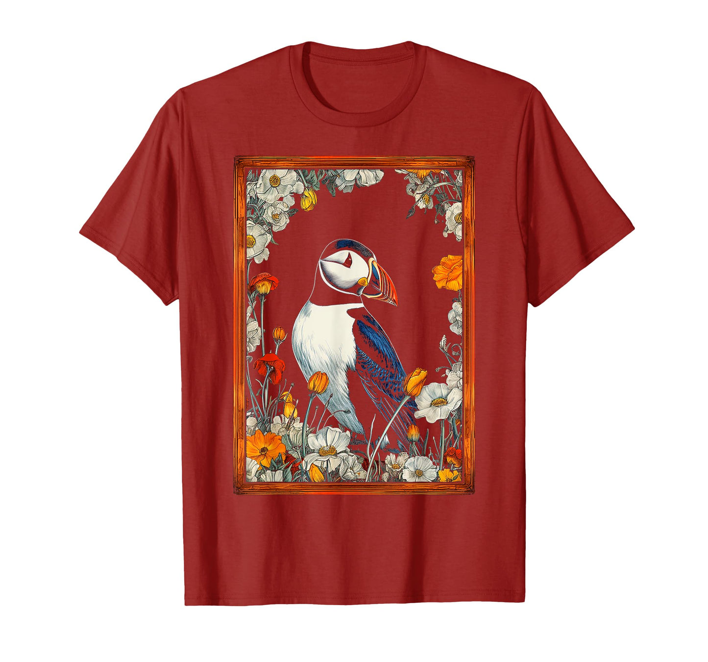 Puffin Nature Art Bird Animal Flowers Graphic Puffin T-Shirt