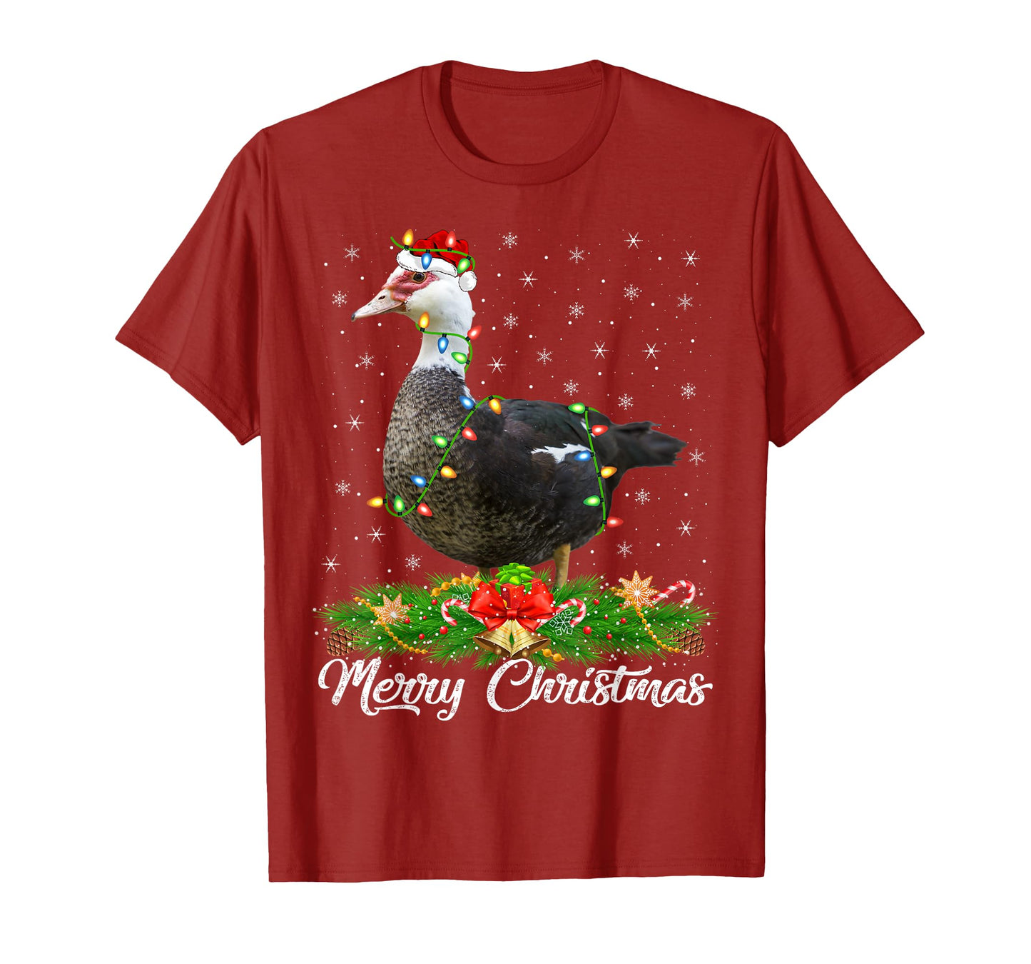 Duck Bird Lover Matching Santa Hat Muscovy Duck Christmas T-Shirt