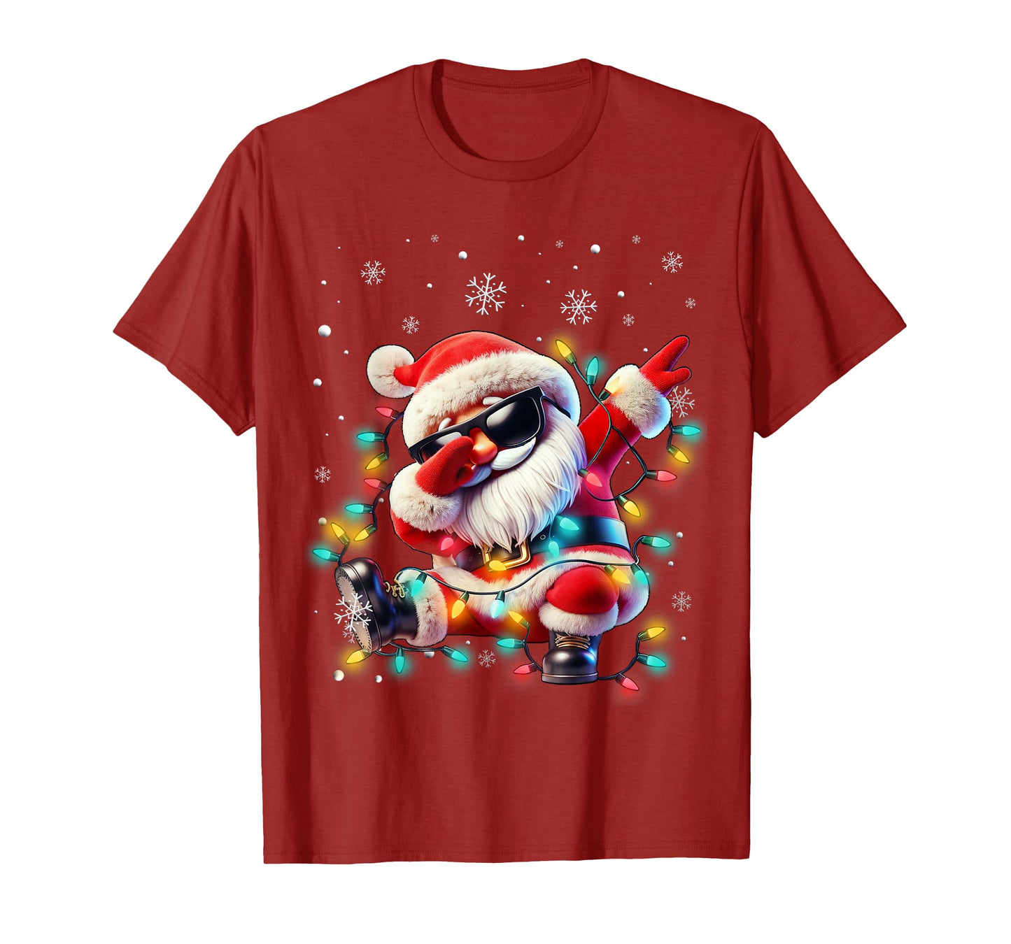 Dabbing Santa Xmas Lights Boys Men Kids Funny Christmas T-Shirt