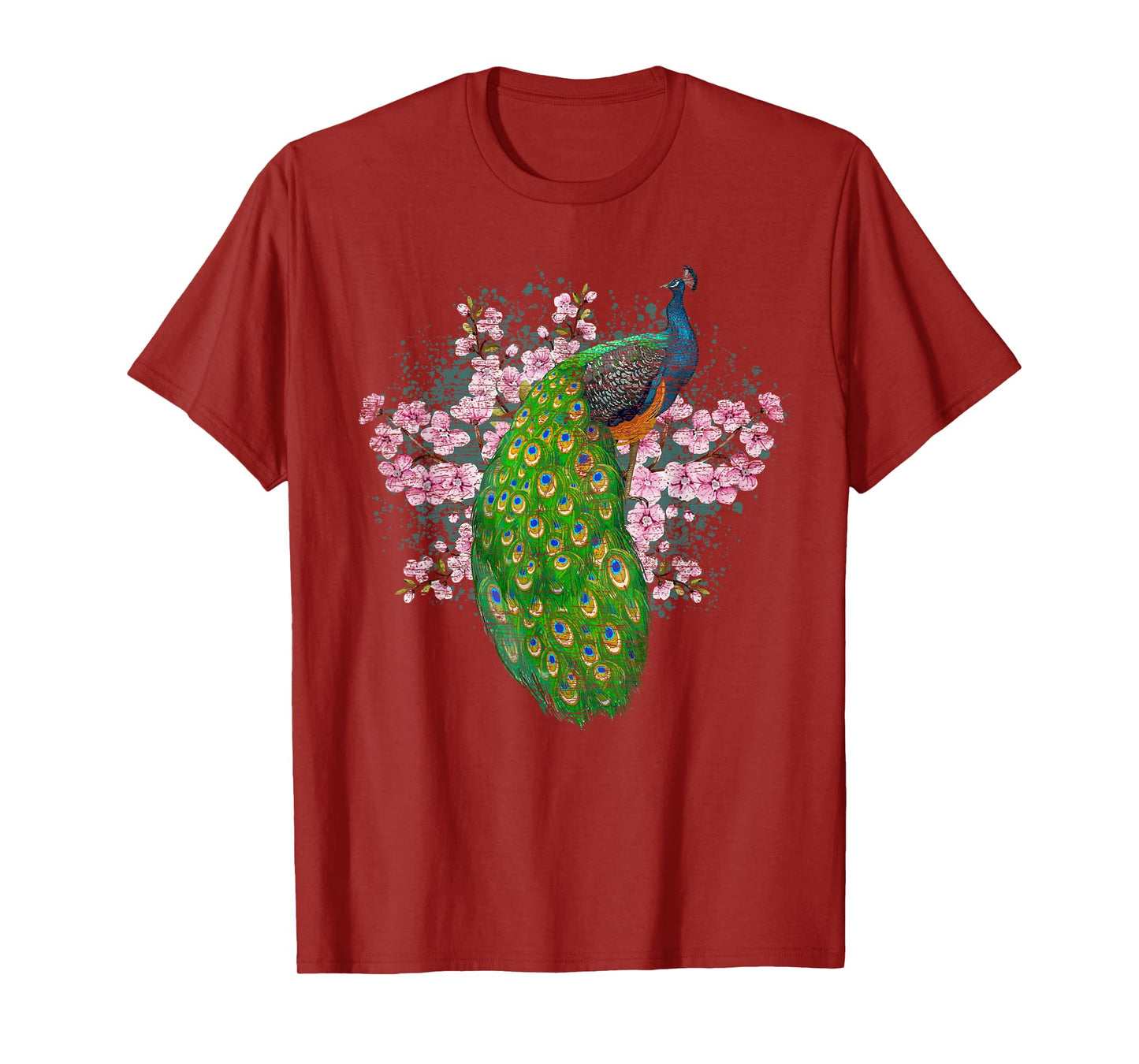 India Bird Sakura Decorative Animal Cherry Blossom Peacock T-Shirt