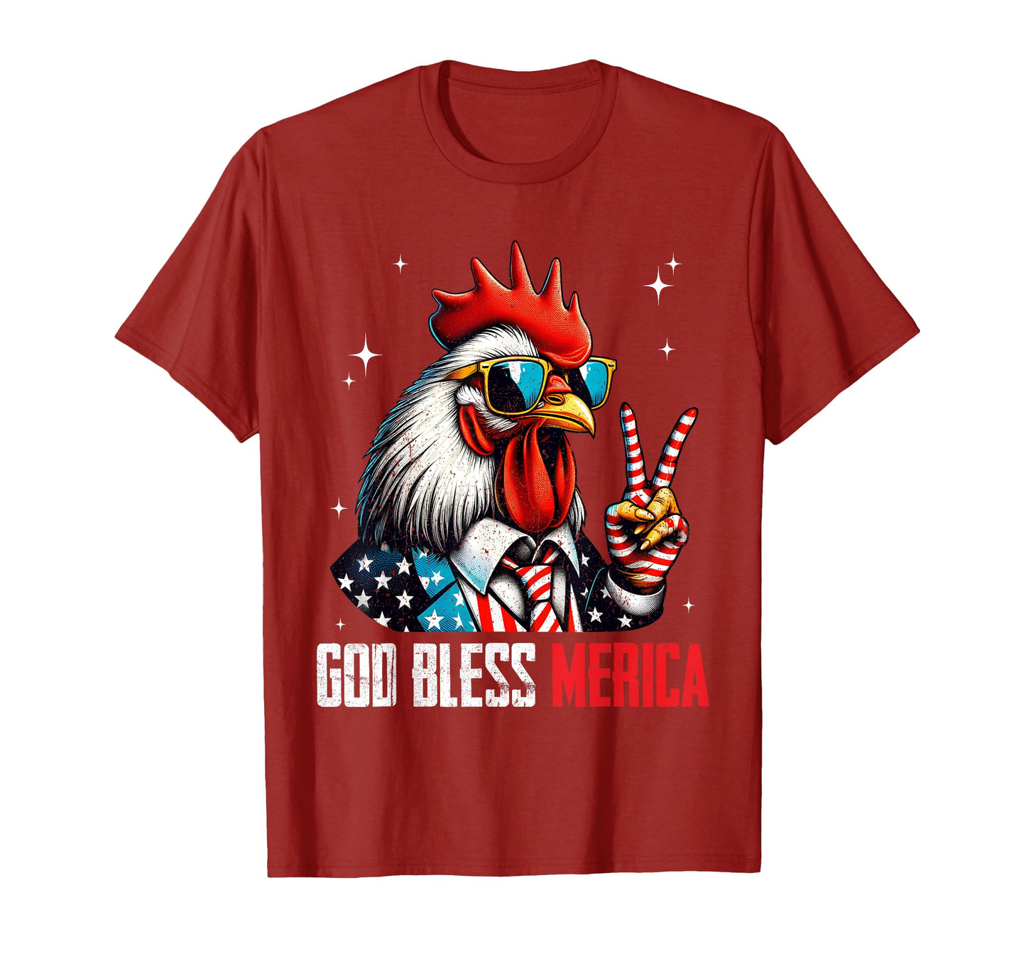 God Bless Merica Chicken Rooster 4th of July American Flag T-Shirt