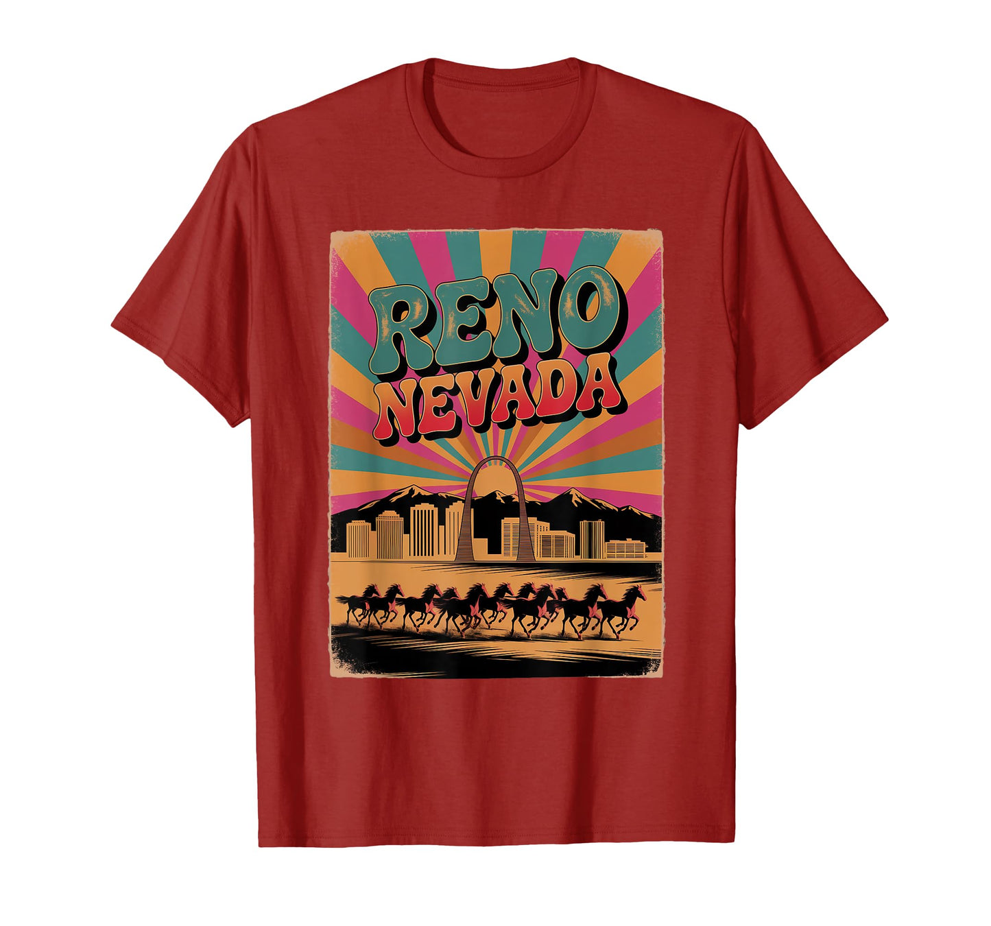 Vintage Reno Nevada Sunset Skyline Cityscape T-Shirt