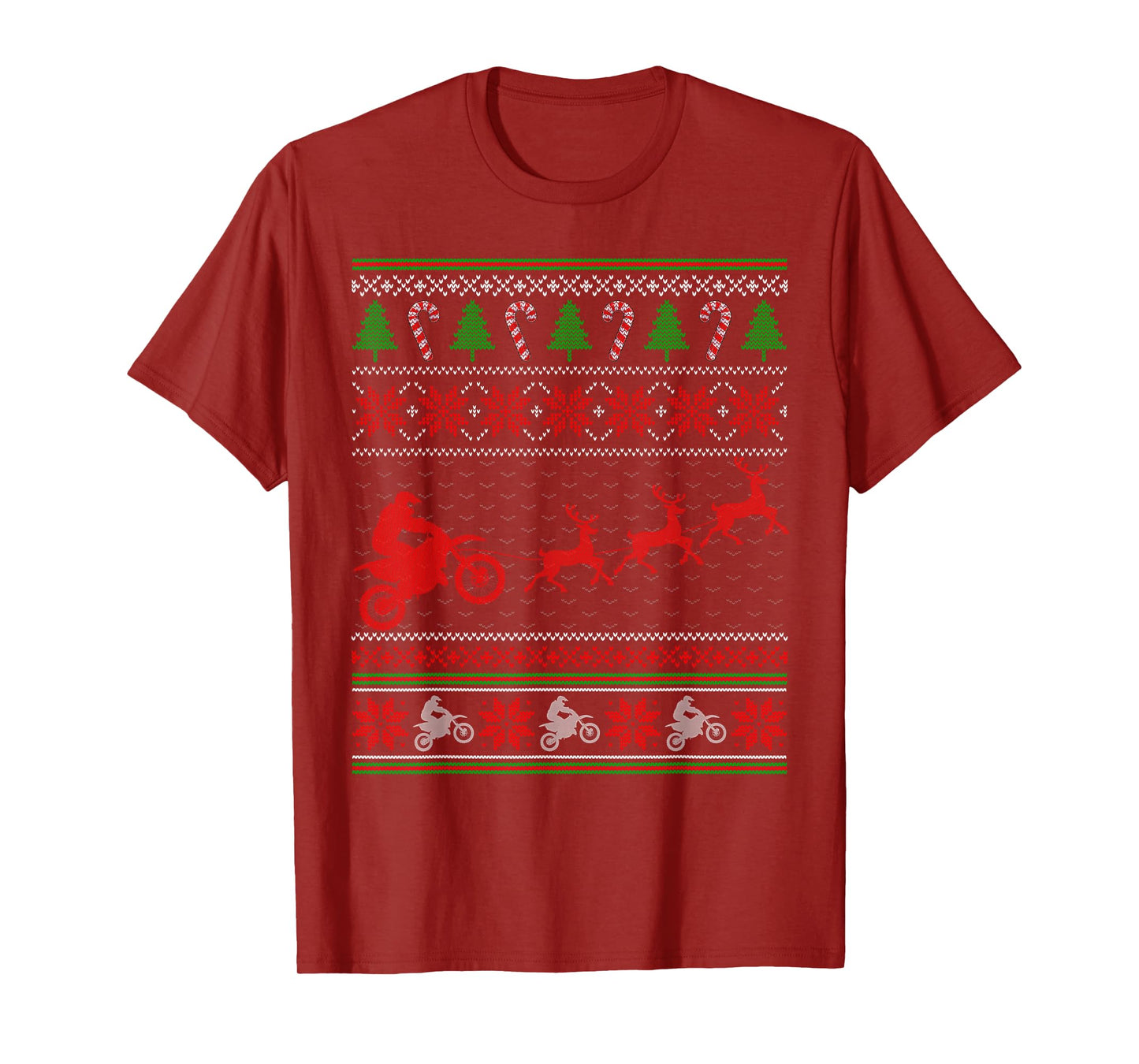 Reindeer Pulling Dirt Bikes Ugly Christmas Sweater Boys Men T-Shirt
