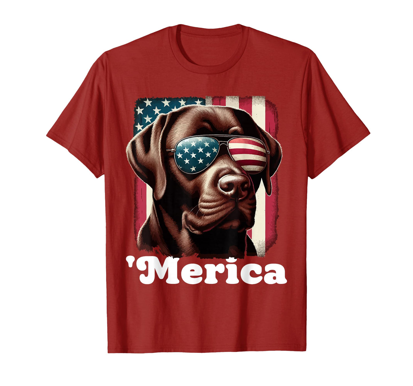 Merica Chocolate Lab Flag USA Patriotic 4th of July Labrador T-Shirt