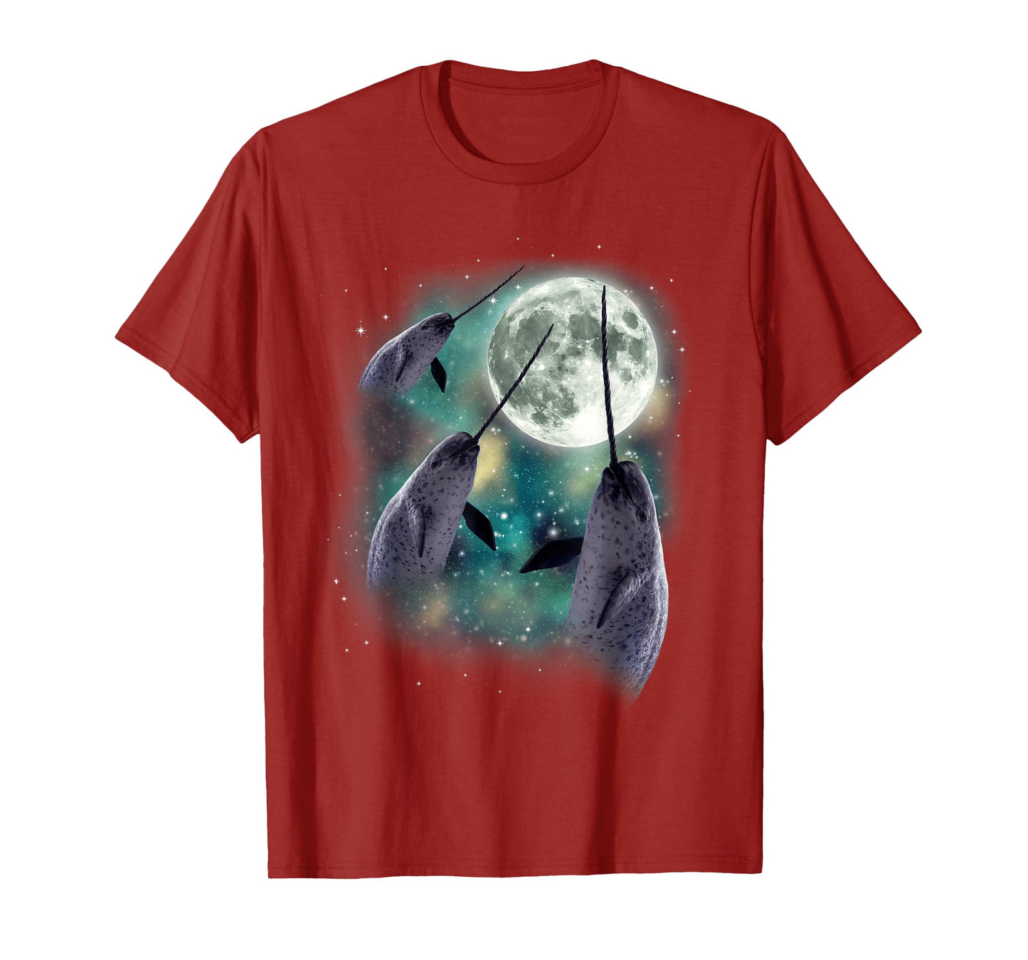 Three Narwhal Moon Arctic Sea 3 Whales Howling Parody T-Shirt