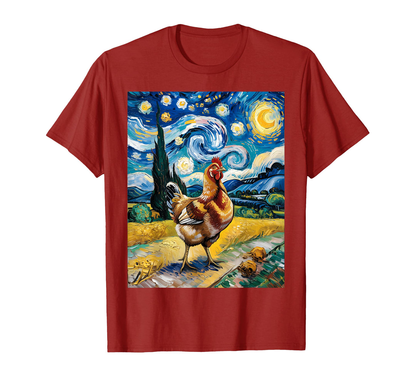 Chicken Starry Night Van Gogh Style Hen Farm Poultry Graphic T-Shirt
