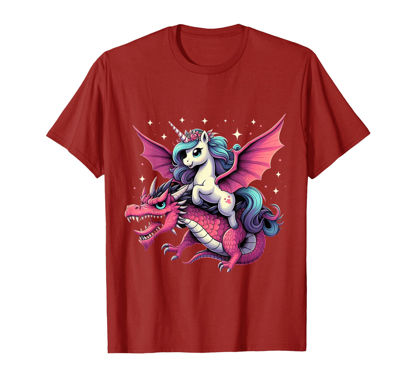 Unicorn Riding Dragon Boys Girls Women Kids Teens Rainbow T-Shirt