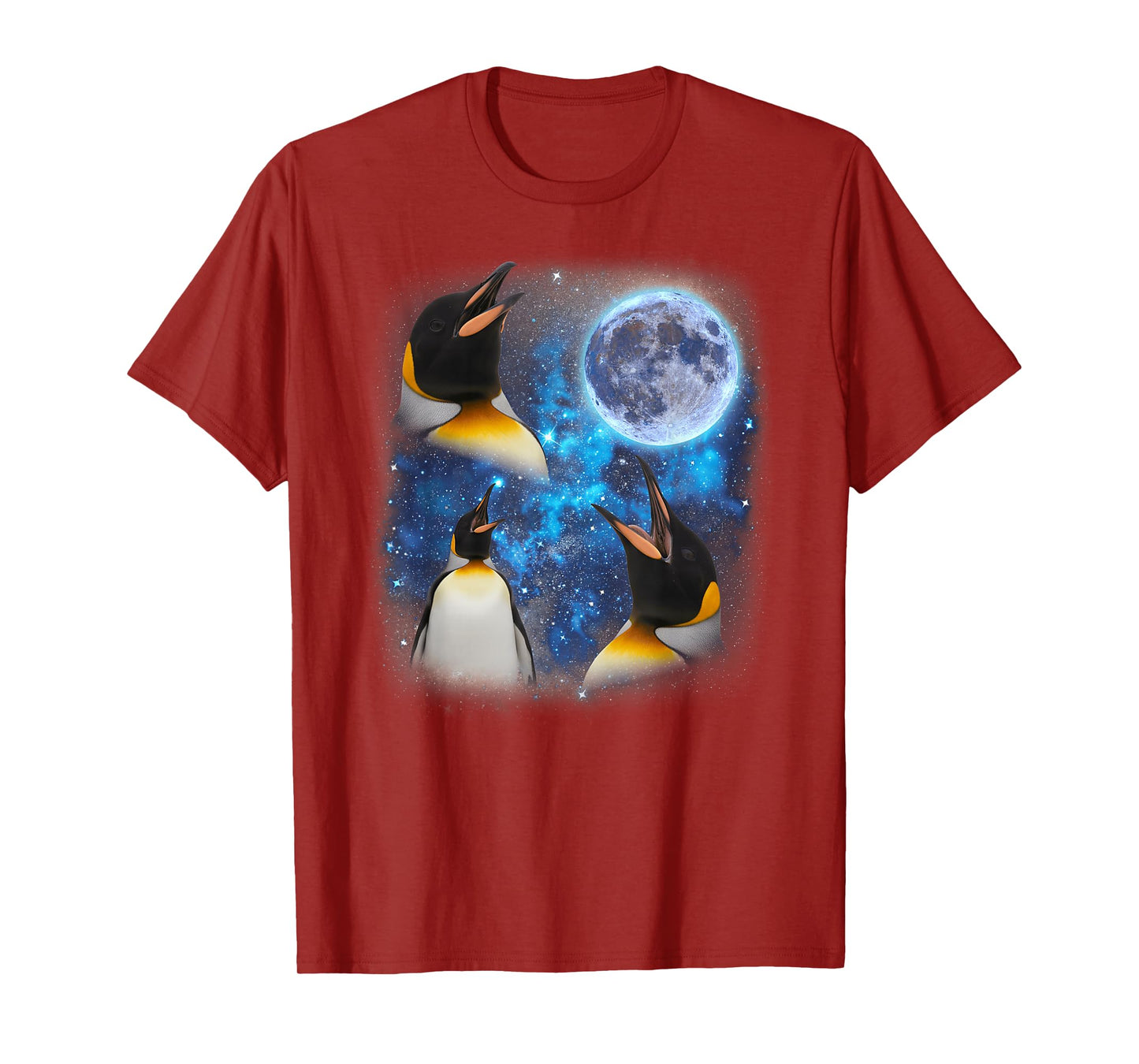 Three Penguins Howling at The Moon Weird Meme Penguin T-Shirt