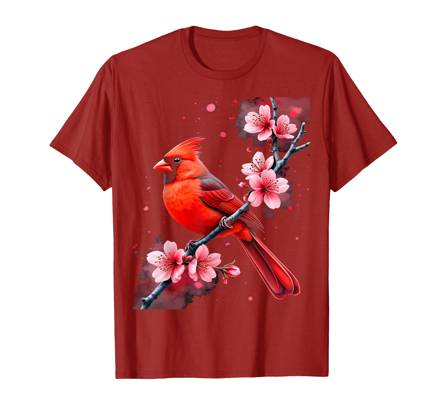 Nature's Palette Birdwatching Apparel Unisex-Adults Black Small Classic Fit Short Sleeve Cotton 80% Polyester 20% Floral Watercolor Cardinal Birdwatching T-Shirt