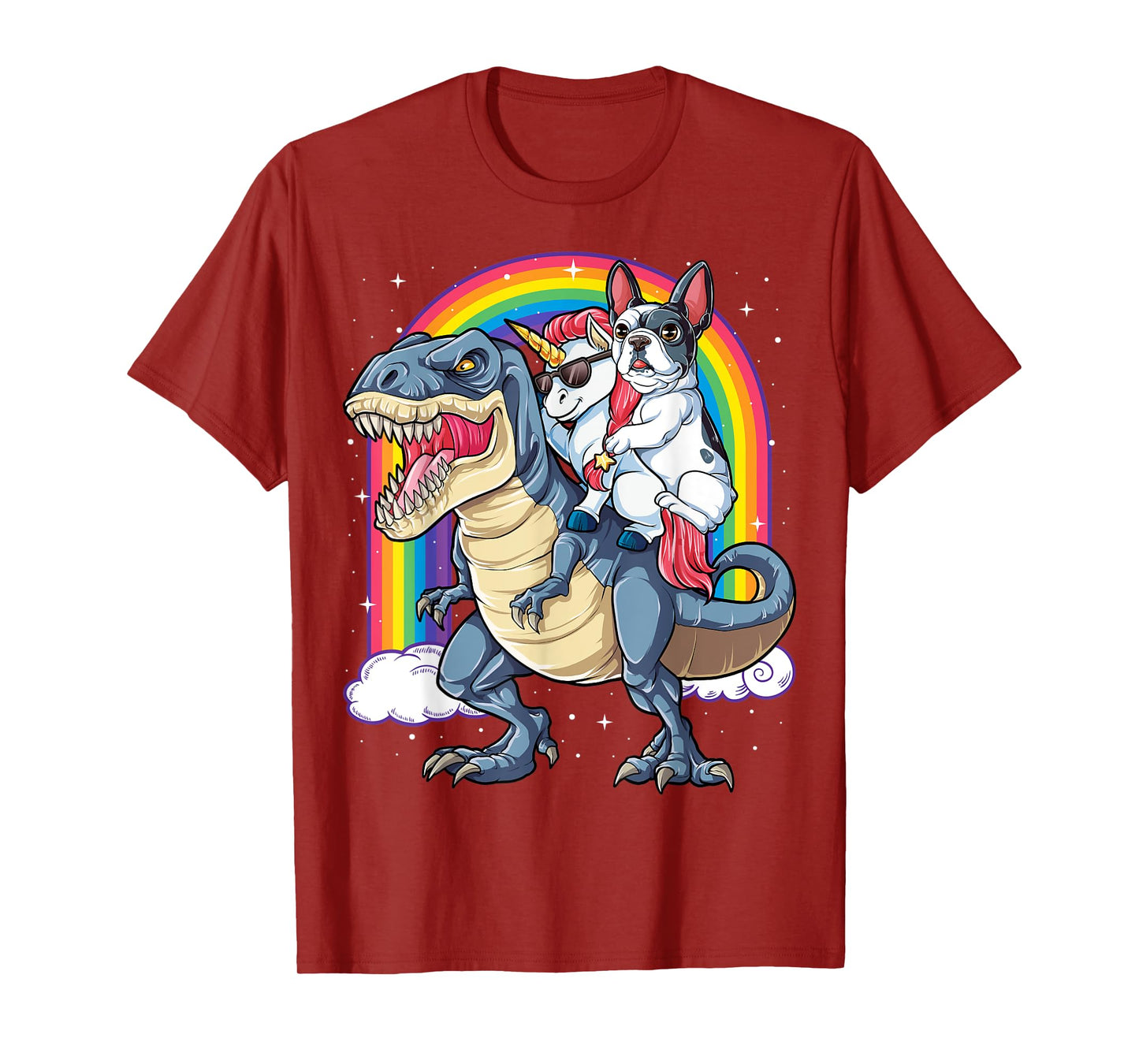 French Bulldog Unicorn Riding Dinosaur T rex Gifts Girls T-Shirt