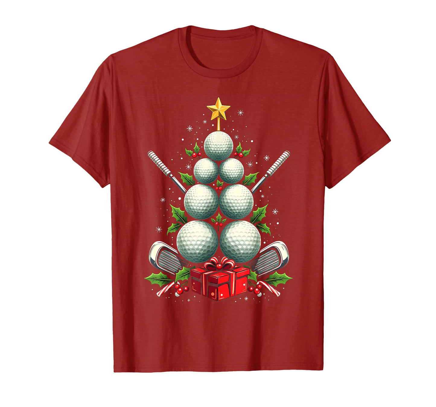 Funny Golf Ball Christmas Tree Santa Hat Xmas Tee Men Women T-Shirt