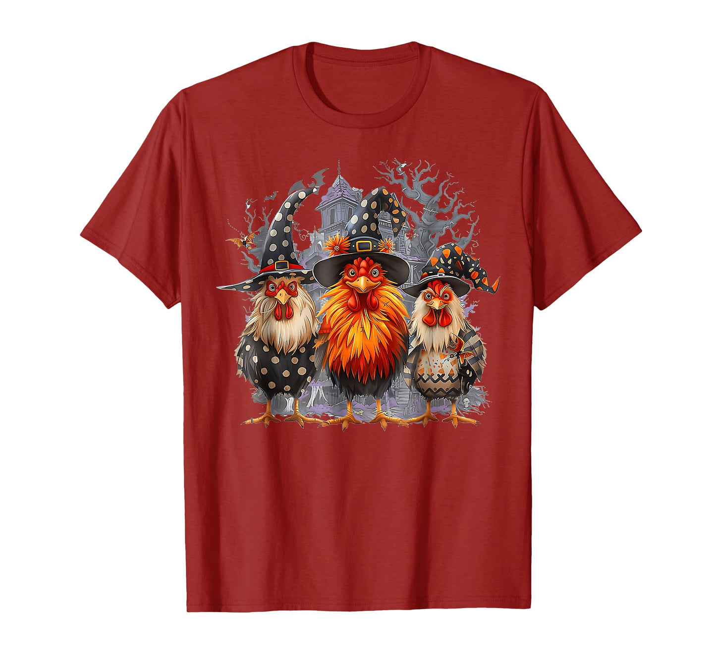 Retro House Chickens Witch Halloween Spooky Autumn Fall T-Shirt