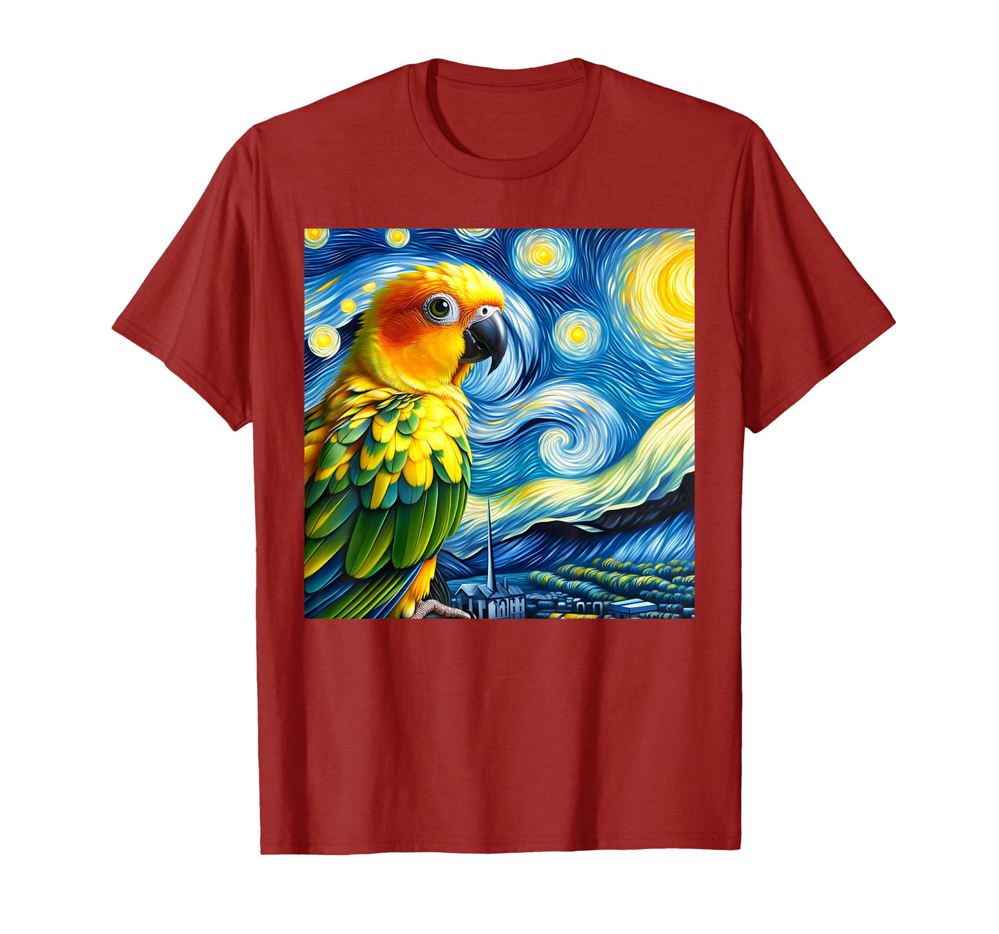 Sun Conure Mom Starry Night Sky Art Van Gogh Bird Parrot T-Shirt