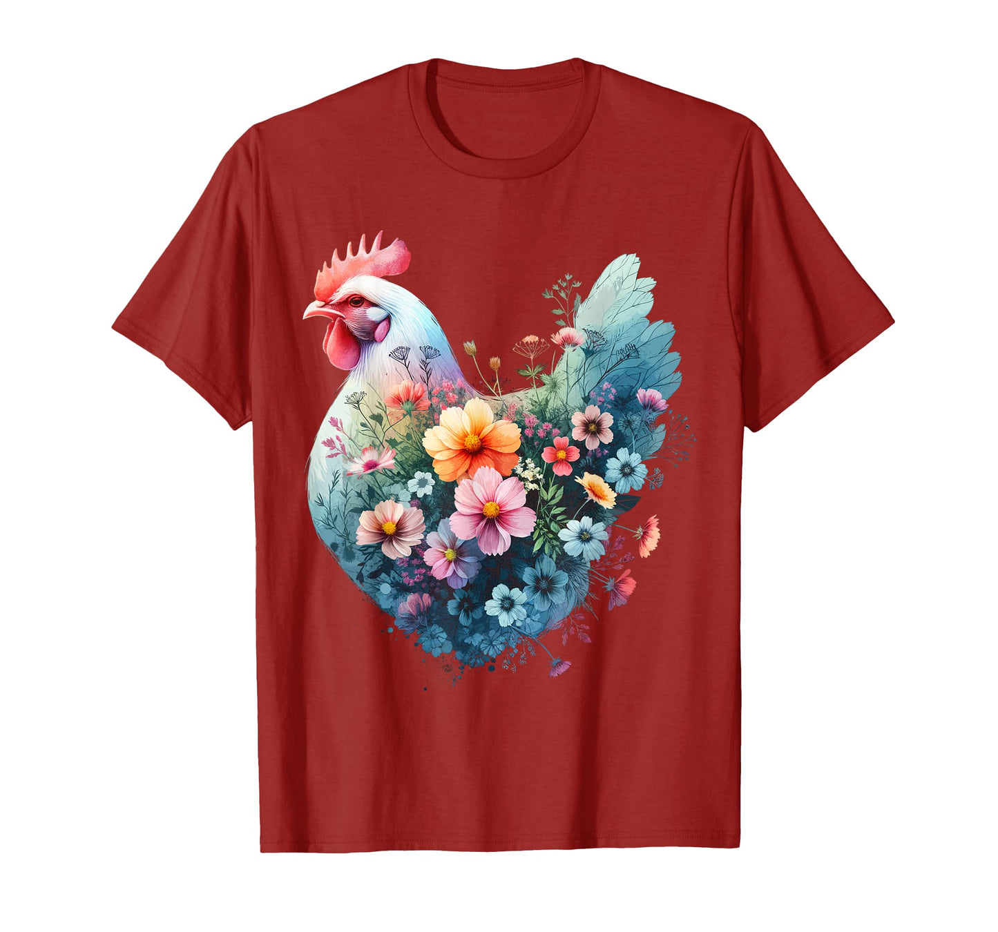 Chicken Floral Art Graphic Women Farm Chicken Lover Colorful T-Shirt