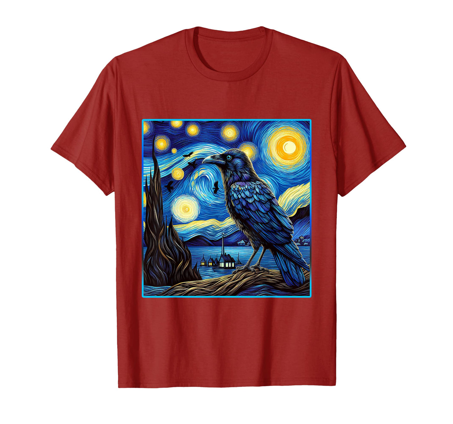 Raven Starry Night Shirt Van Gogh Painting Black Crow Lover T-Shirt