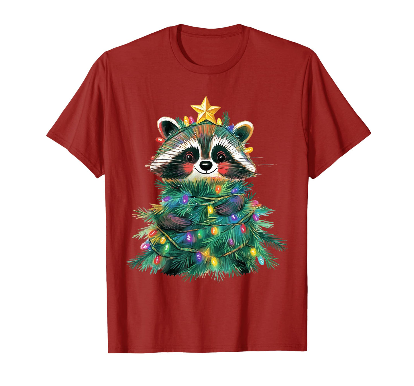 Raccoon Christmas Tree Pajamas Girls Boys Xmas Lights T-Shirt