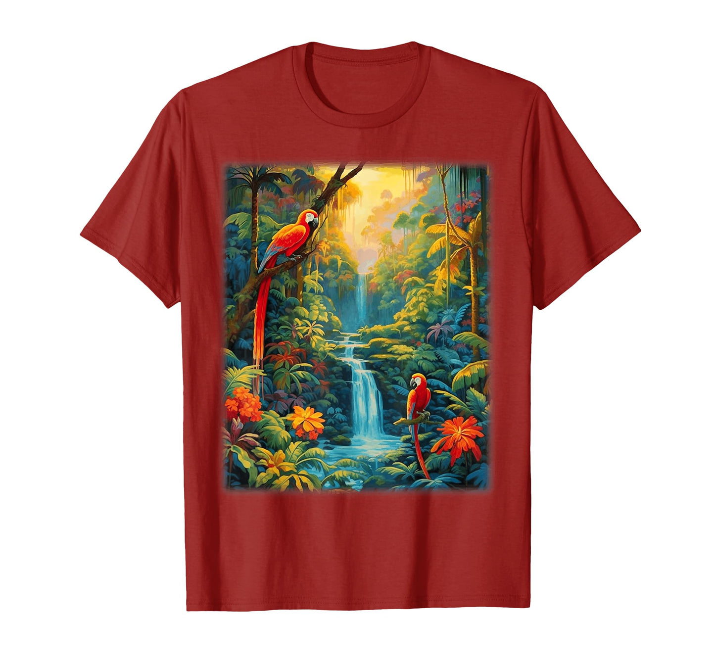 Colorful Parrots Rain Forest Jungle Macaw Parrot Men Women T-Shirt