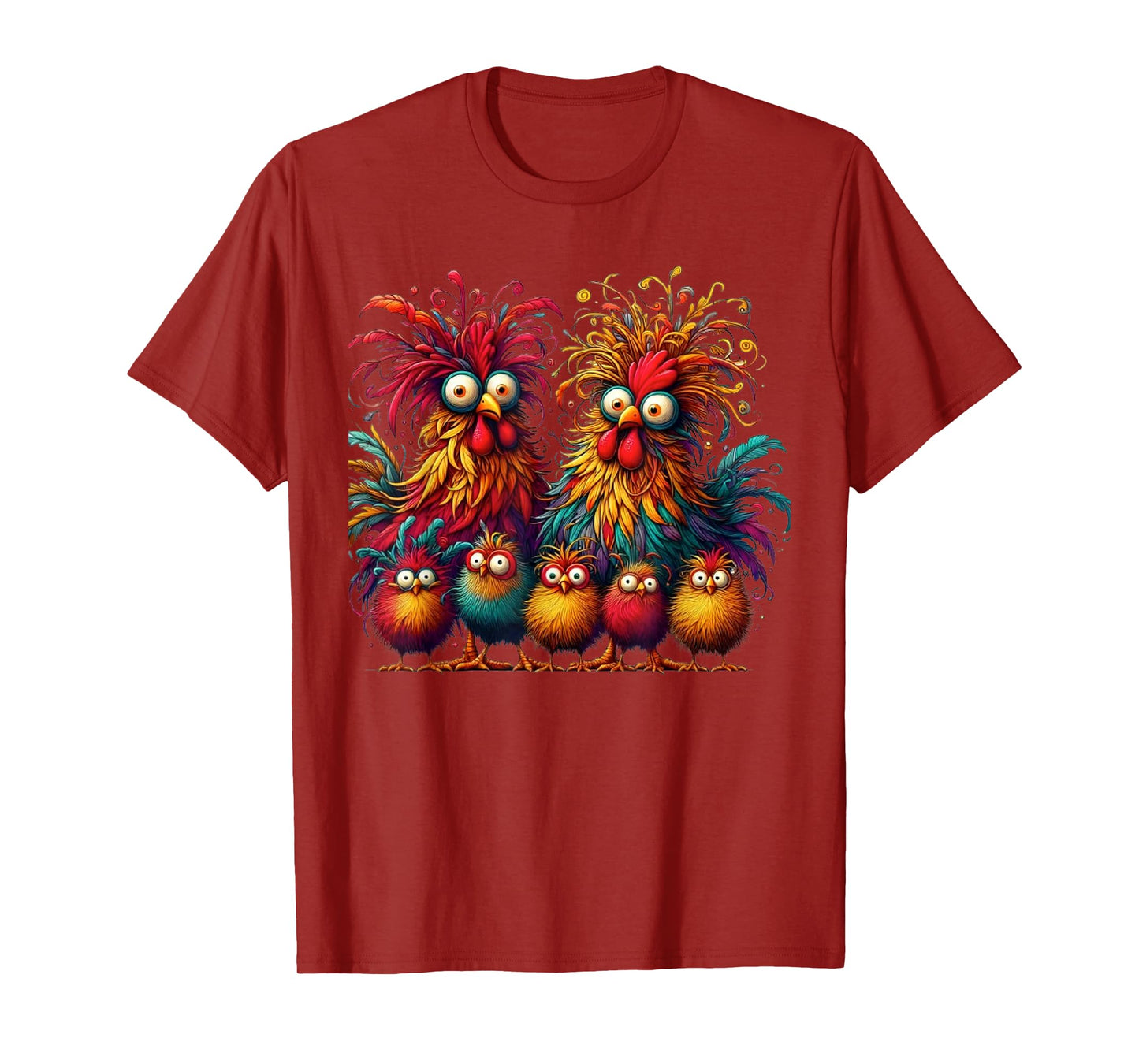 Eagerlys Colorful Funny Chicken Art Crazy Chicken Family T-Shirt