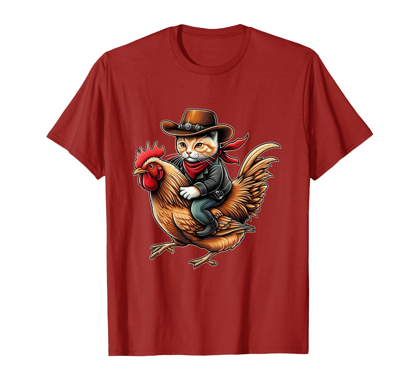 Cowboy Cat Riding Chicken Funny Western Vintage Design T-Shirt