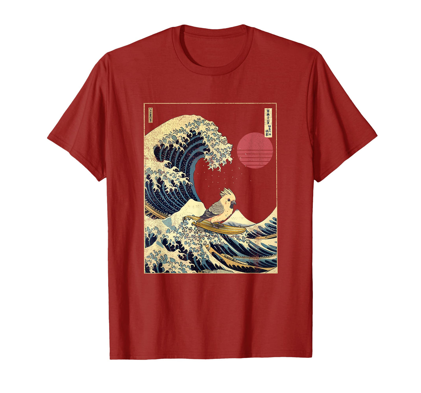 Cockatiel Bird Japanese Kanagawa Wave Funny Surf Animal T-Shirt