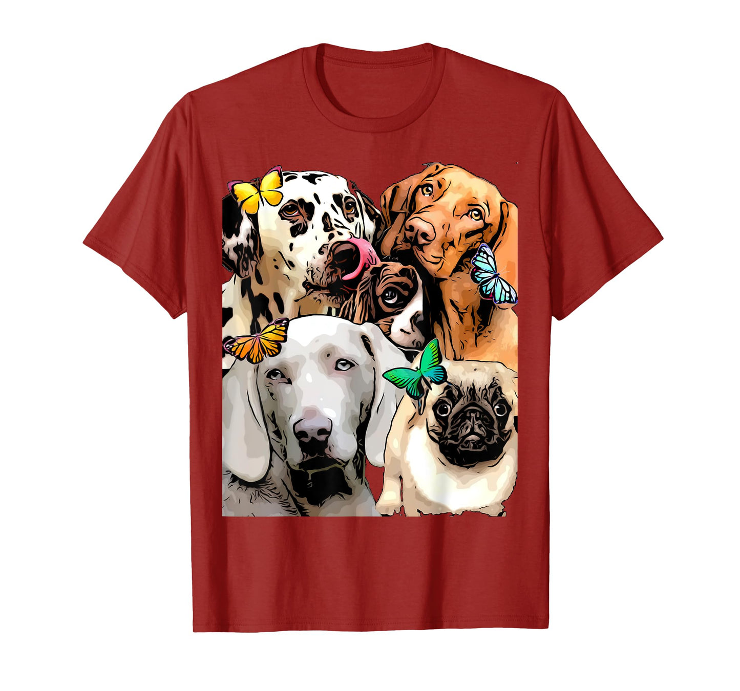 Cute Funny Dogs and Butterflies Graphic Trending Prints T-Shirt