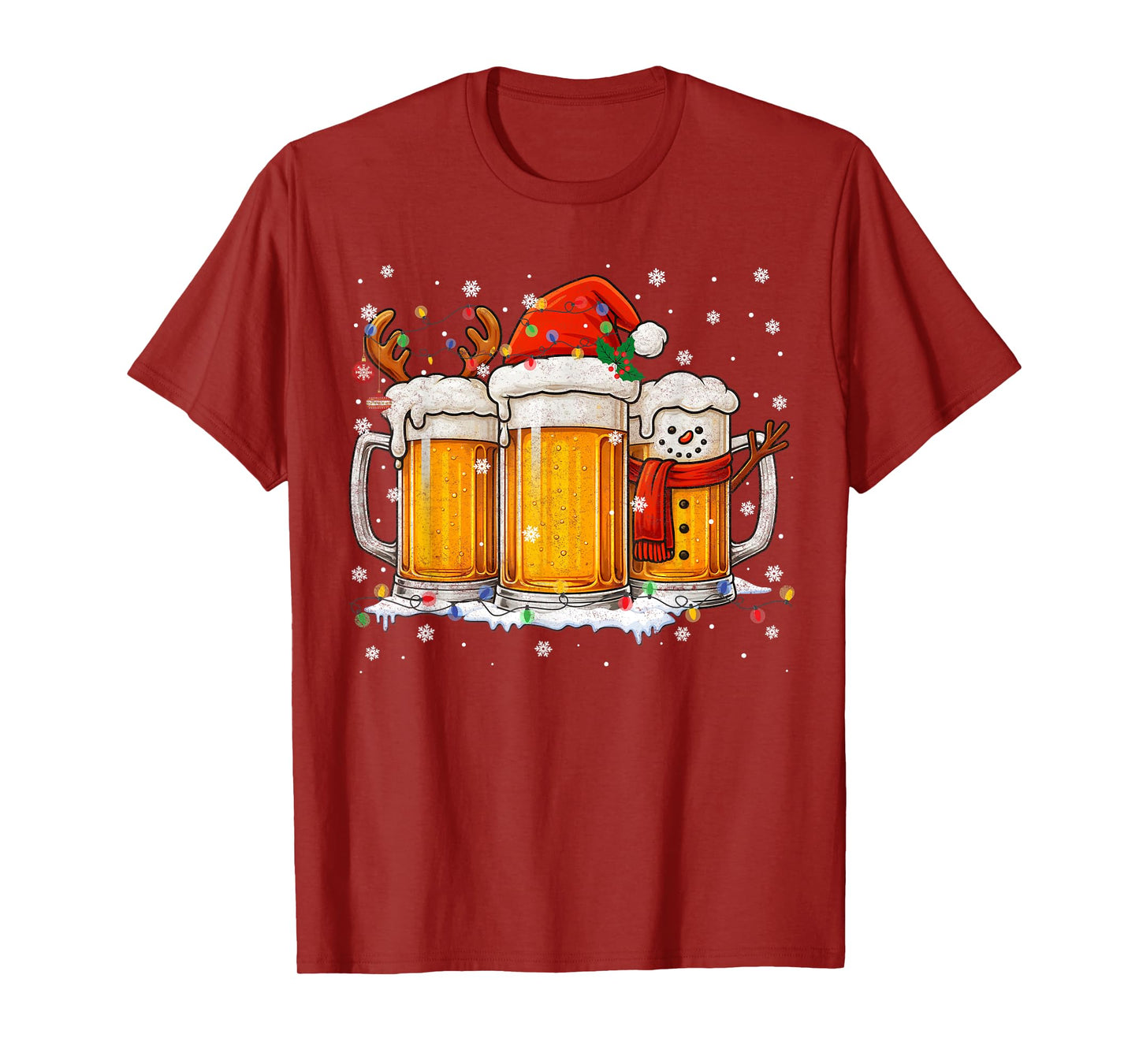 Funny Snowman Santa Hat Drink Christmas Xmas Men T-Shirt
