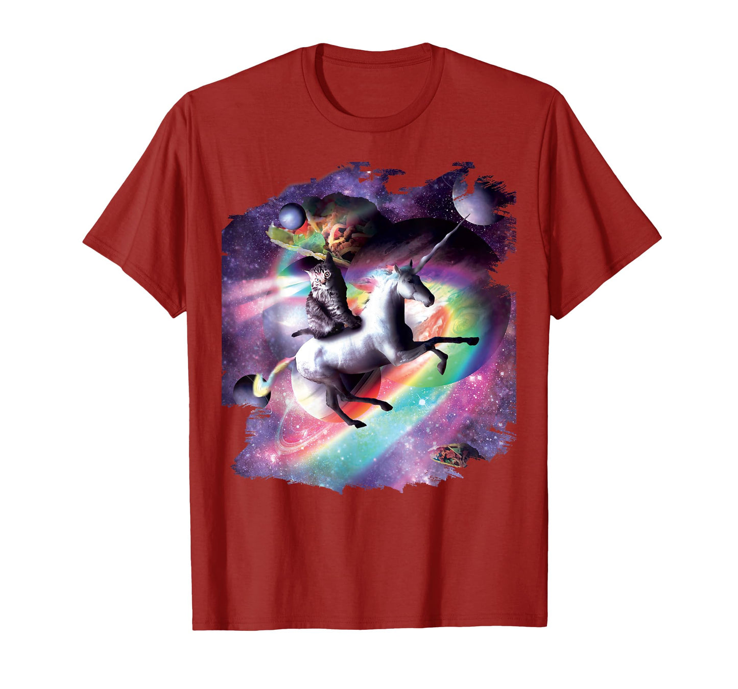 Space Cat Riding Unicorn - Laser, Tacos And Rainbow T-Shirt