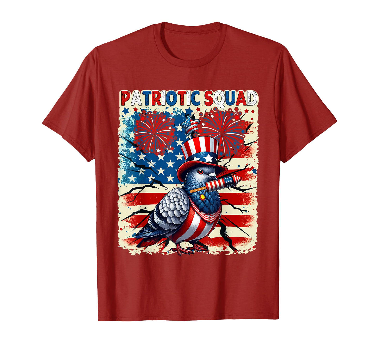 Patriotic Squad Pigeon 4th Of July Fireworks US Flag Lover T-Shirt