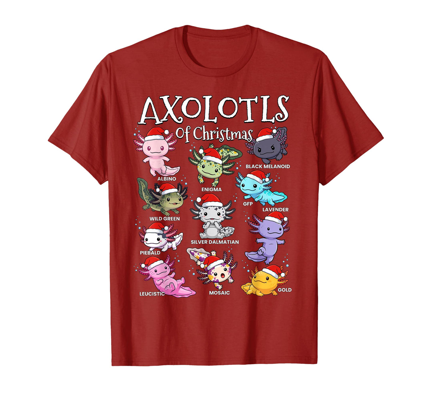 Axolotls of Christmas Kawaii Cool Graphic for Boys Girls T-Shirt