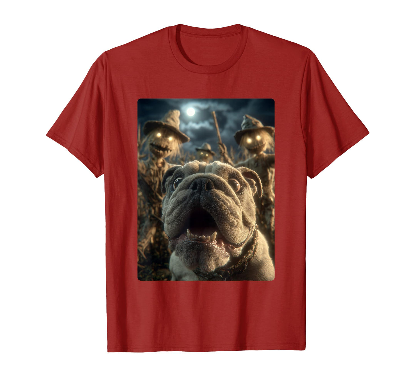 Funny Bulldog Selfie with Scarecrows Spooky Halloween Dog T-Shirt