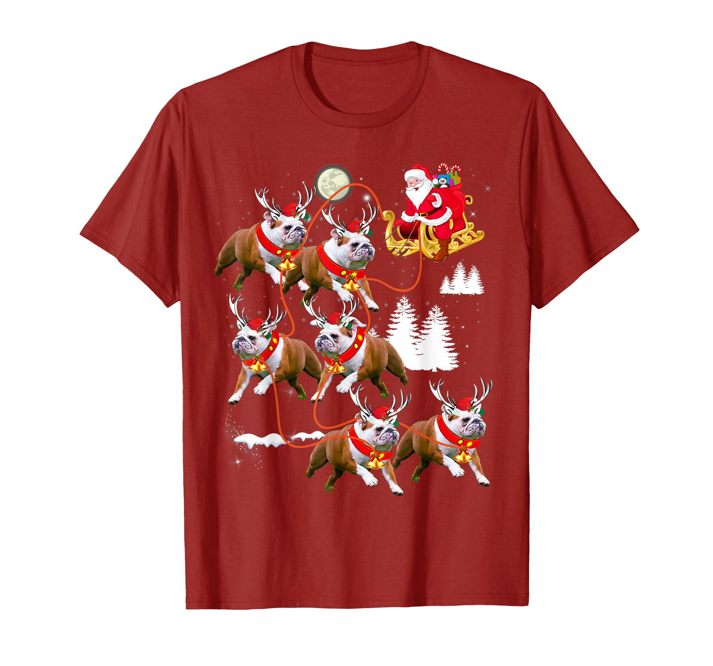 Christmas Santa Riding English Bulldog Xmas T-Shirt for Men Women Kids