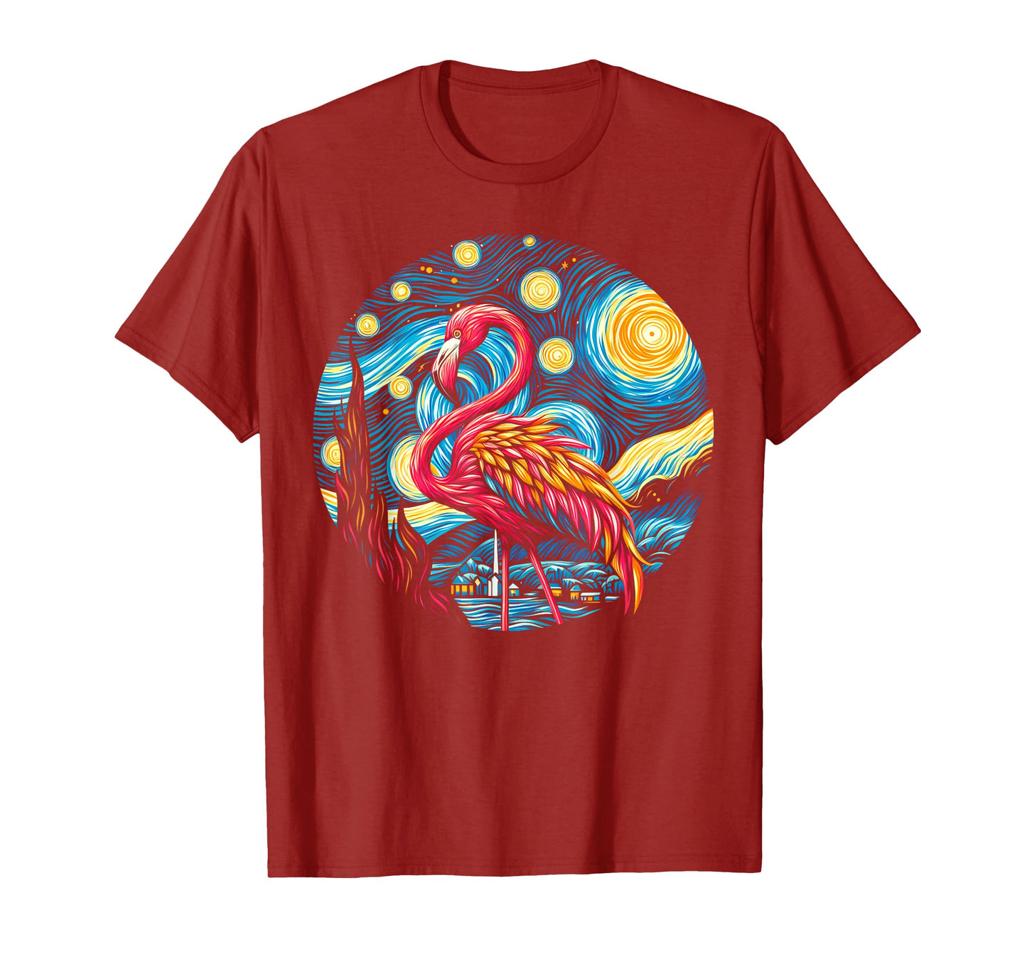 Flamingo Under Starry Night Sky Art Graphic Christmas T-Shirt