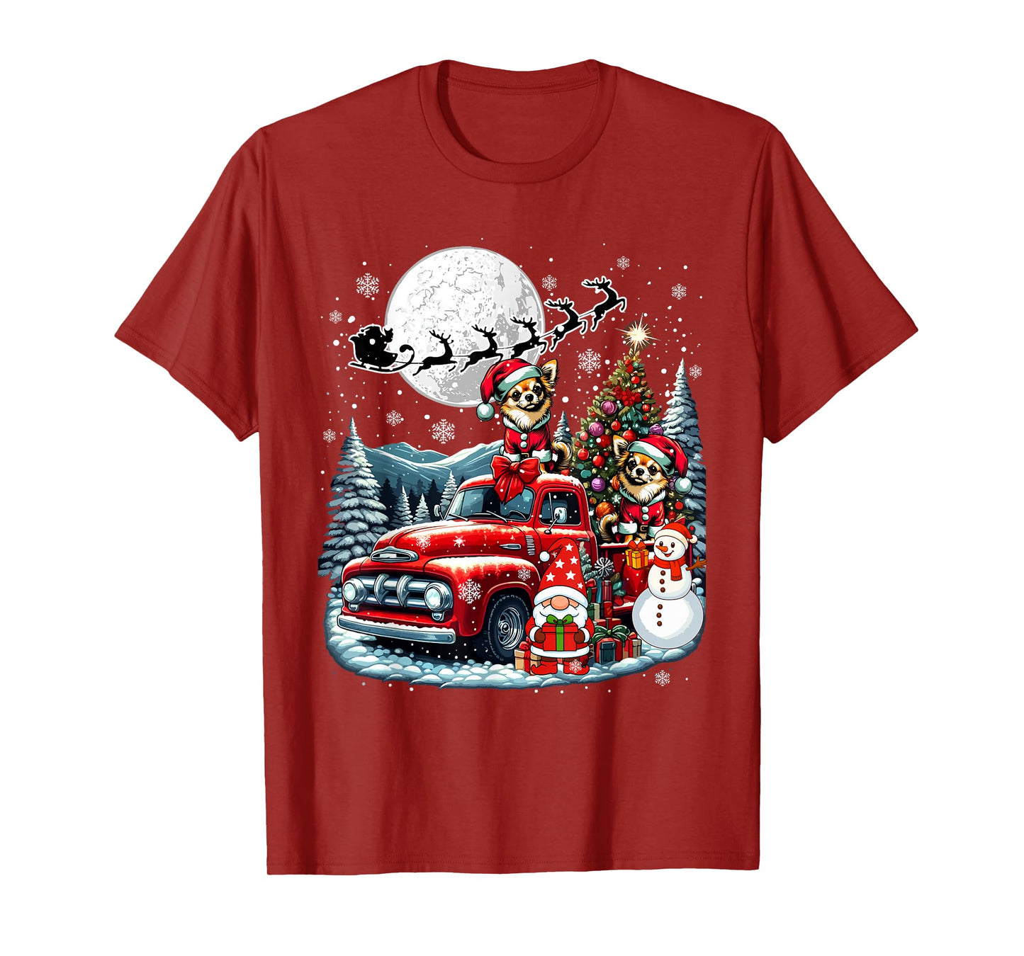 Group Xmas Gnome Snowman Santa Chihuahuas On Pickup Truck T-Shirt