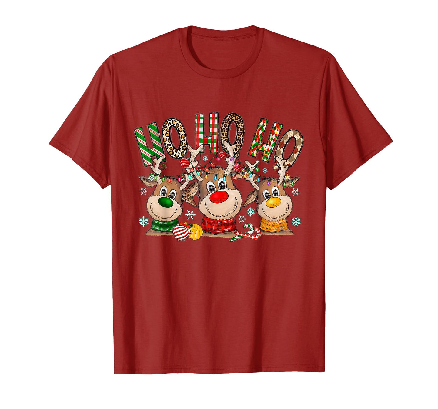 Ho Ho Ho Reindeers Christmas Light Xmas Holiday Men Women T-Shirt