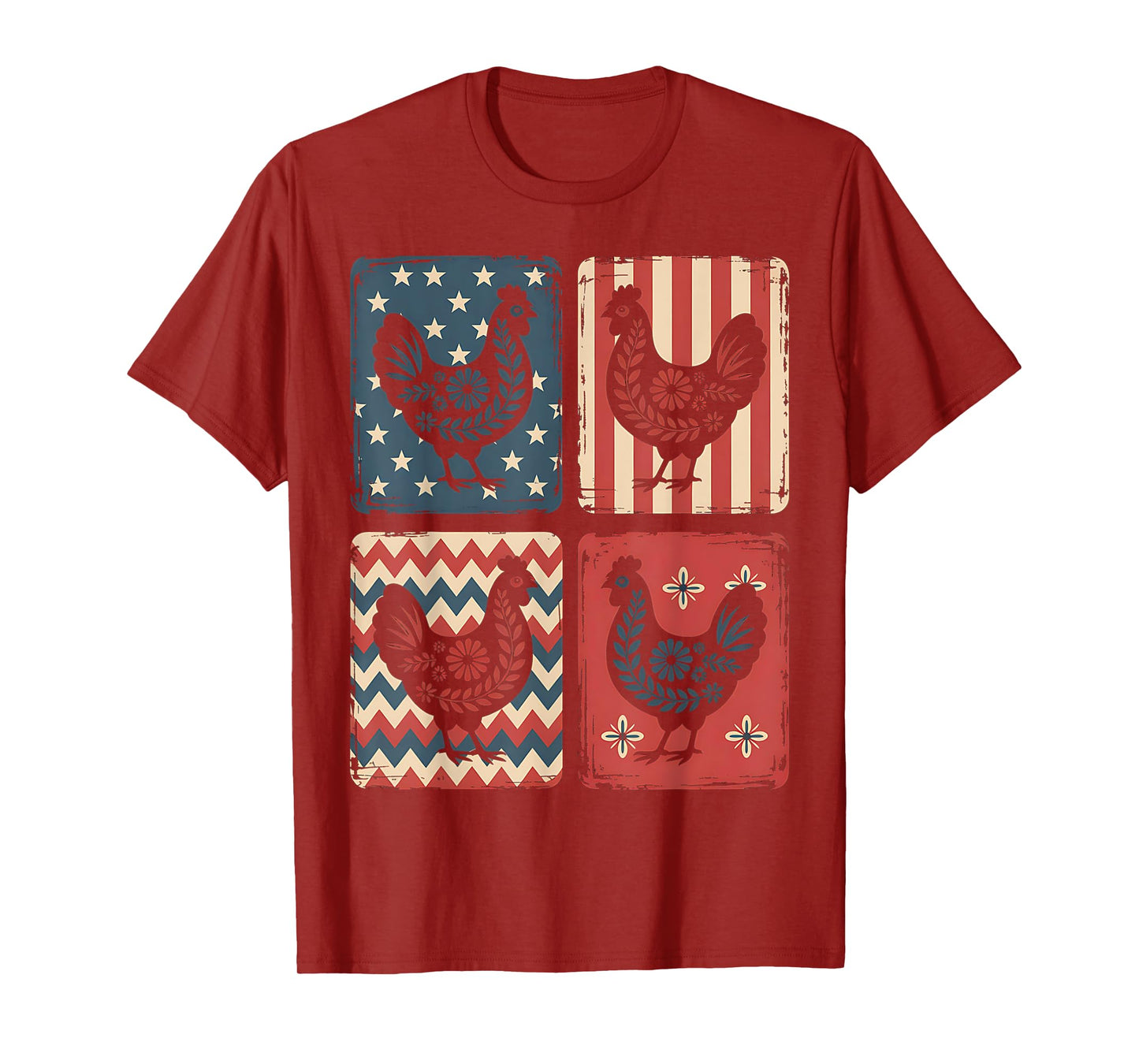 Patriotic Floral Chicken USA Flag 4th of July Chicken Lover T-Shirt