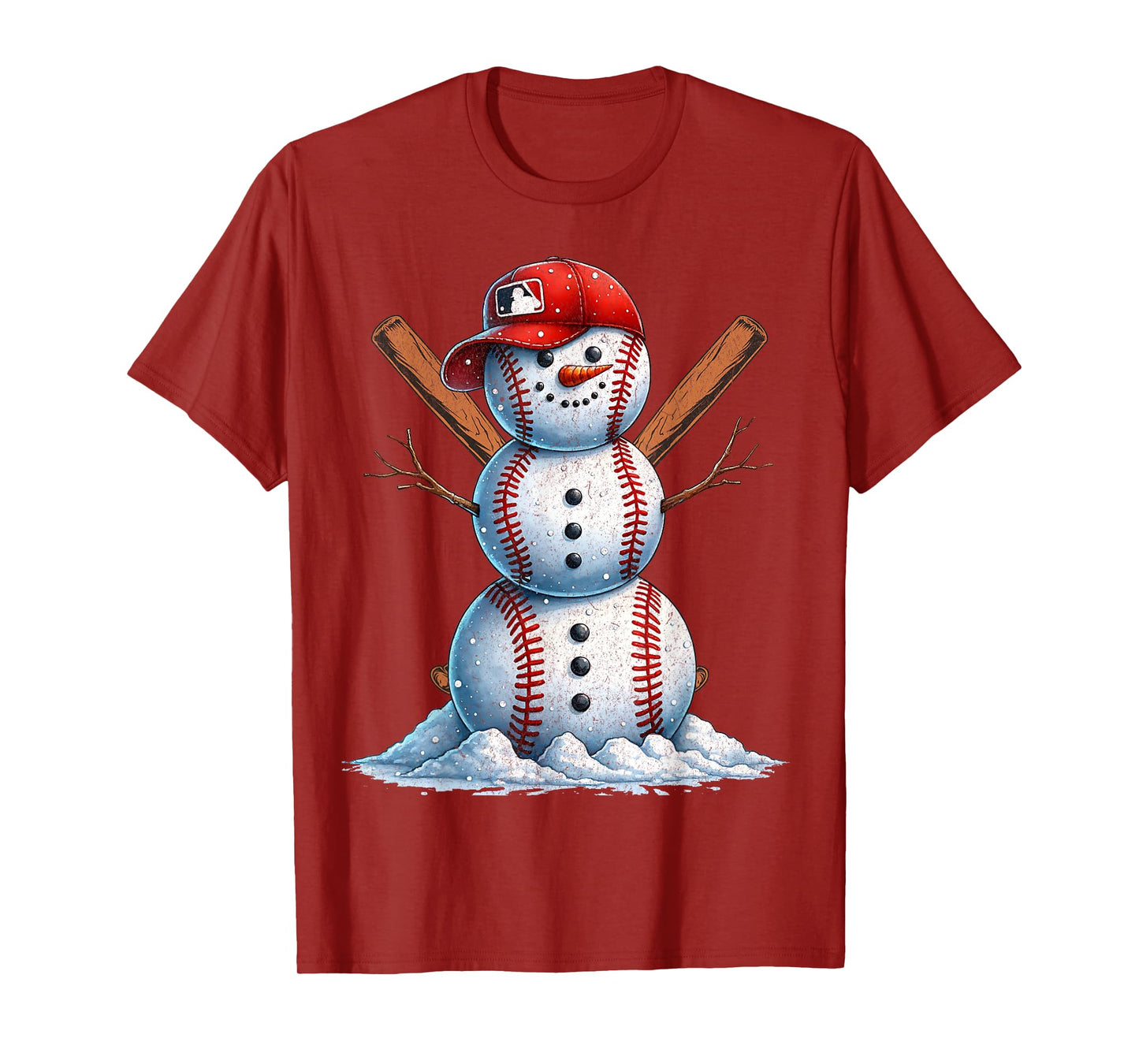 Baseball Snowman Balls Snow Christmas Xmas Men Women Player T-Shirt
