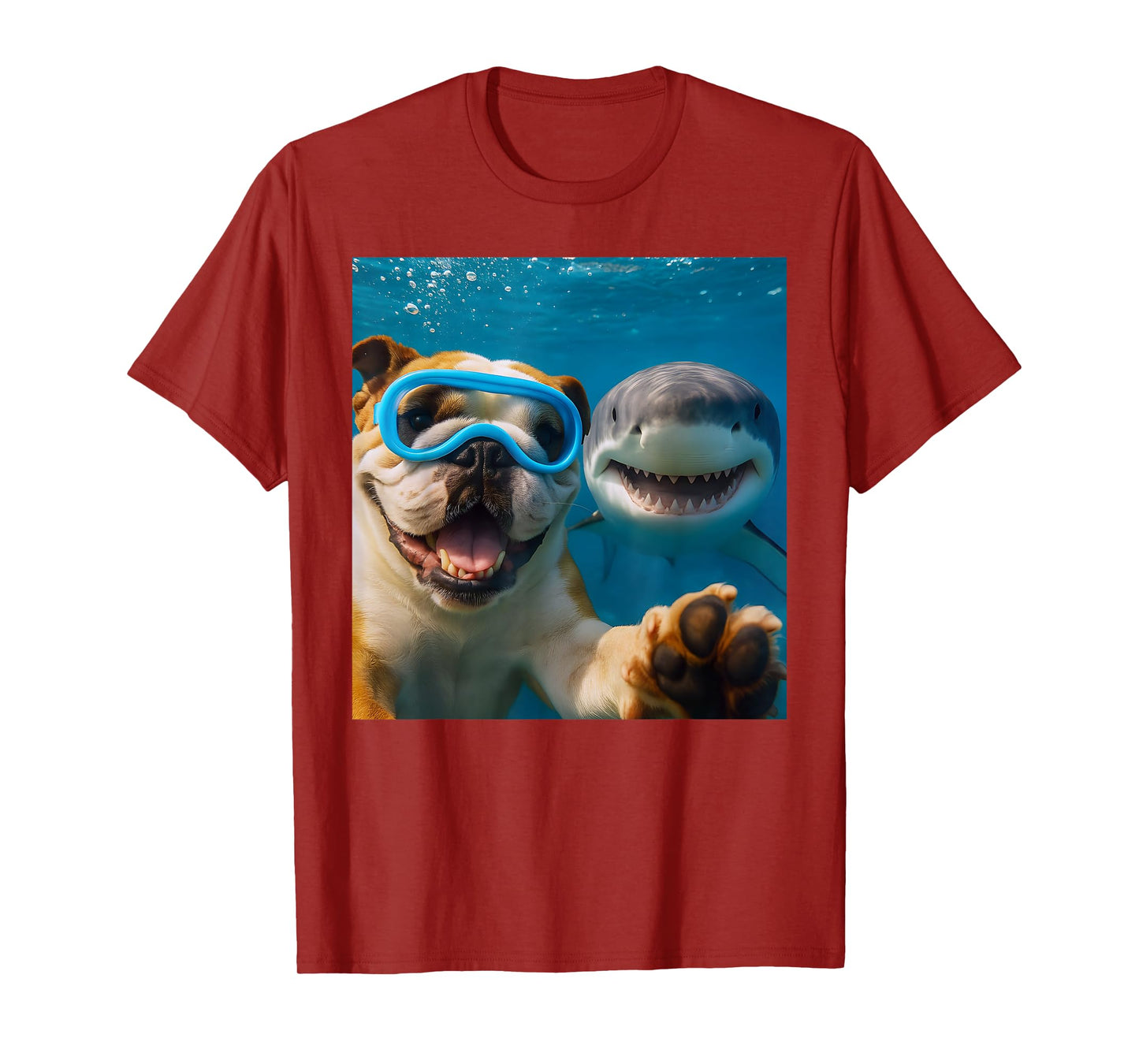 Funny English Bulldog Dog Selfie with Shark Ocean Lovers T-Shirt