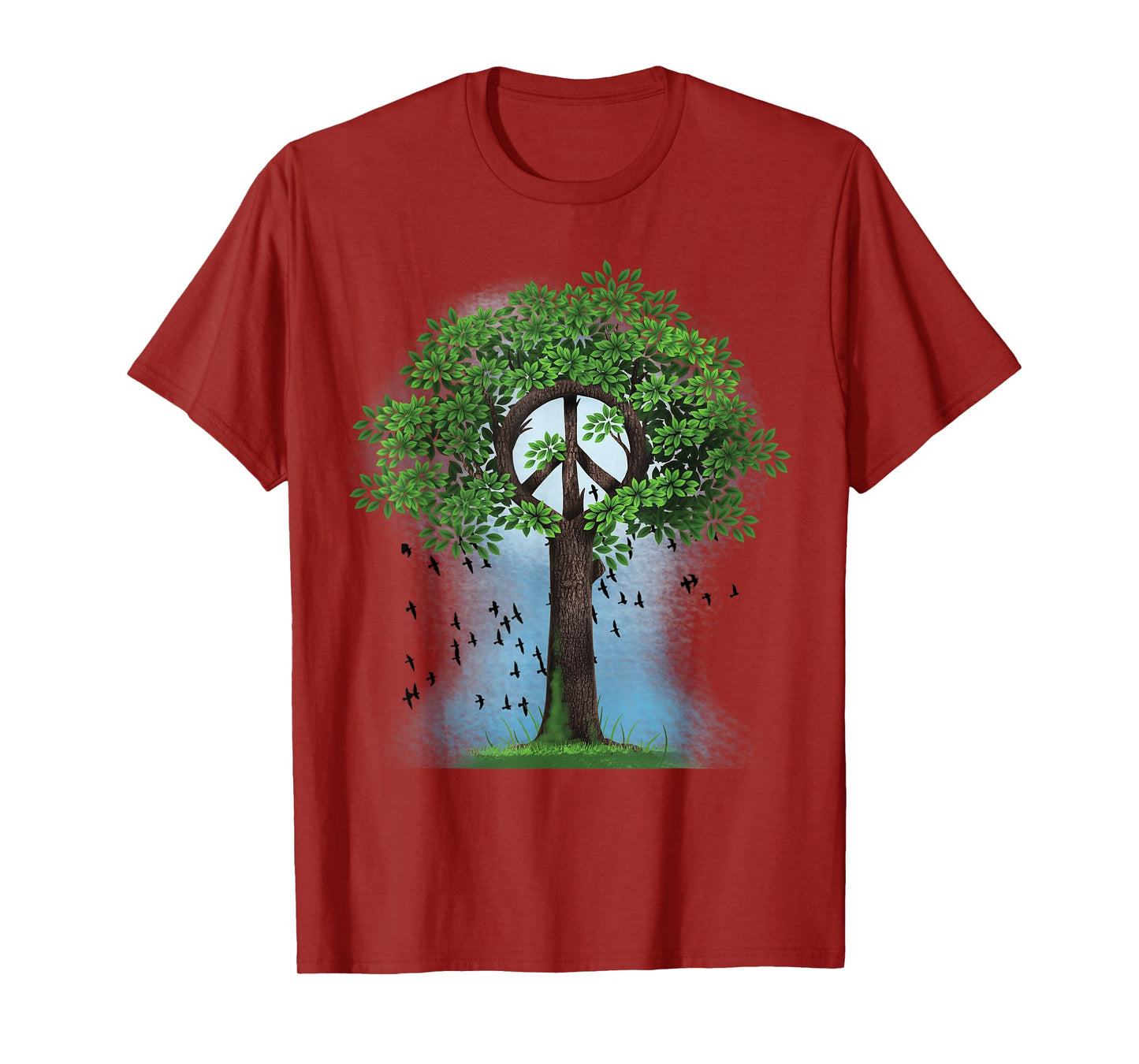 Peace Sign Hippie Retro Tree Nature Peace Symbol Unity Birds T-Shirt