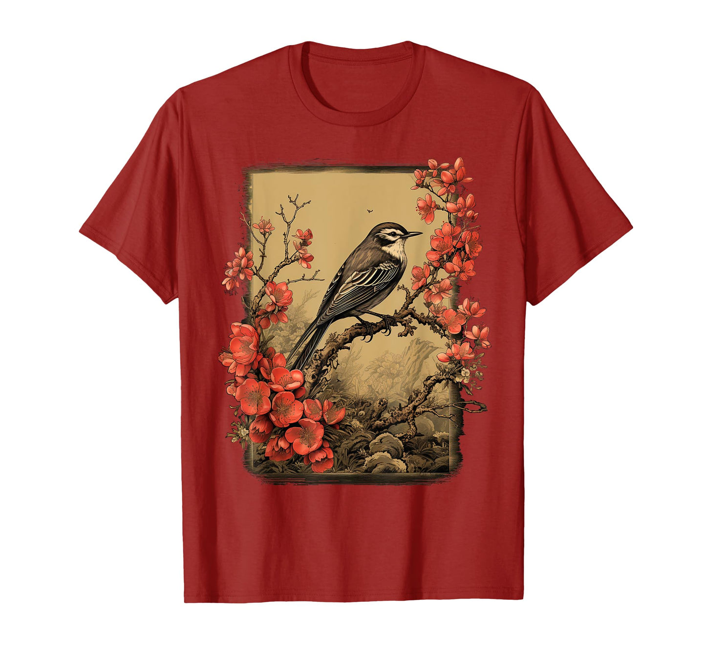 Vintage Bird and Flowers Japanese Art T-Shirt