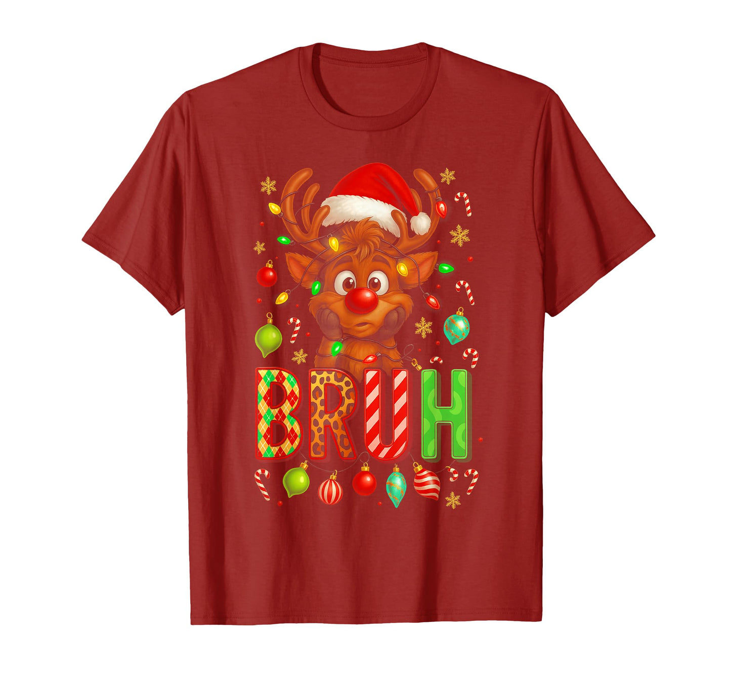 HUGvyn Bruh Christmas Deer Reindeer Boys Kids Xmas Pajamas T-Shirt
