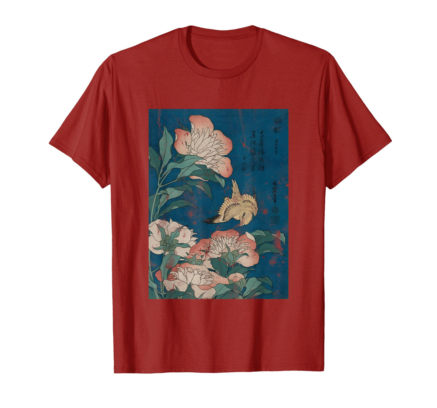 Hokusai Peonies and Canary Vintage Japanese Art T-Shirt