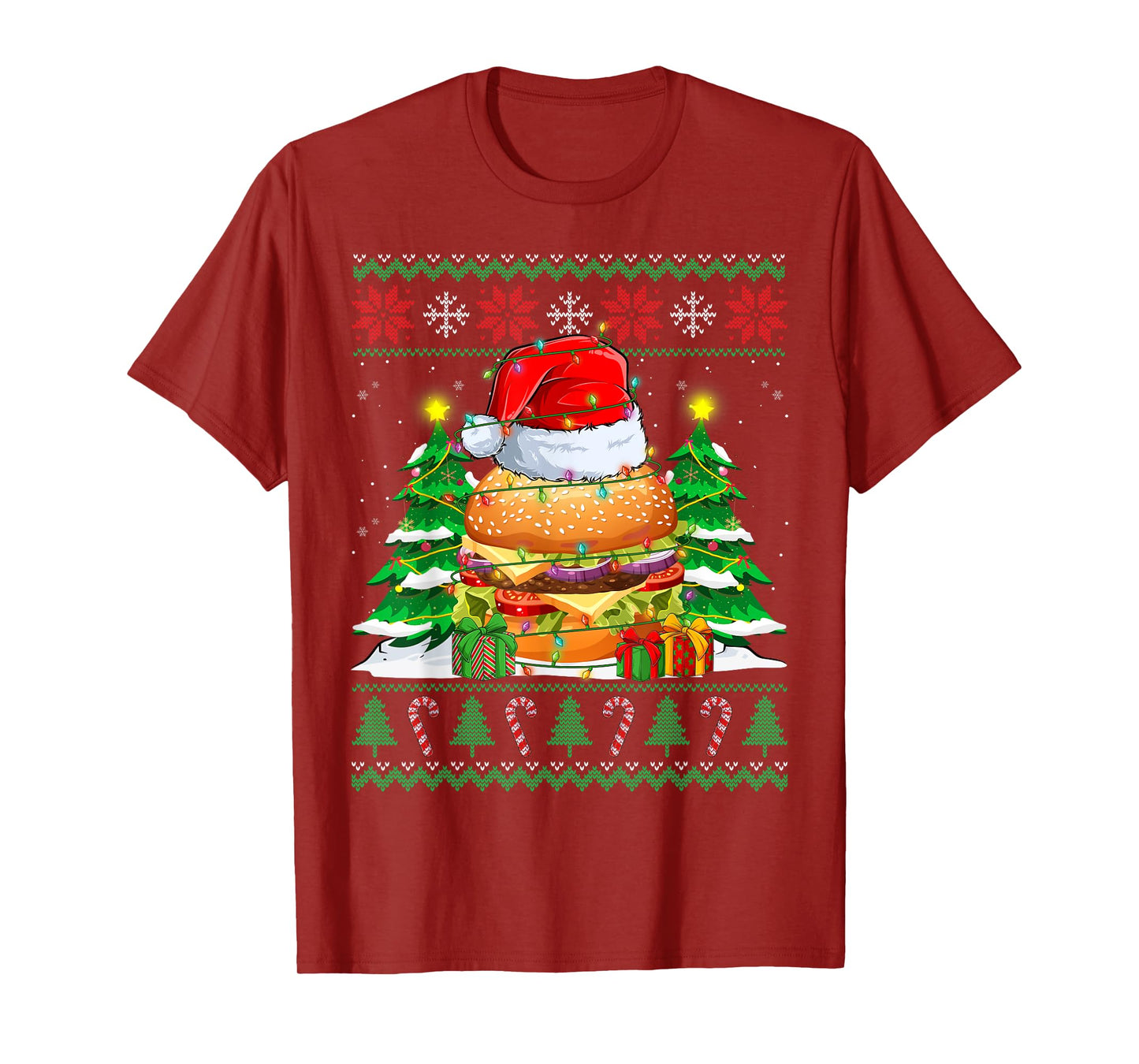Santa Hamburger Fast Food Lovers Ugly Xmas Sweater Christmas T-Shirt