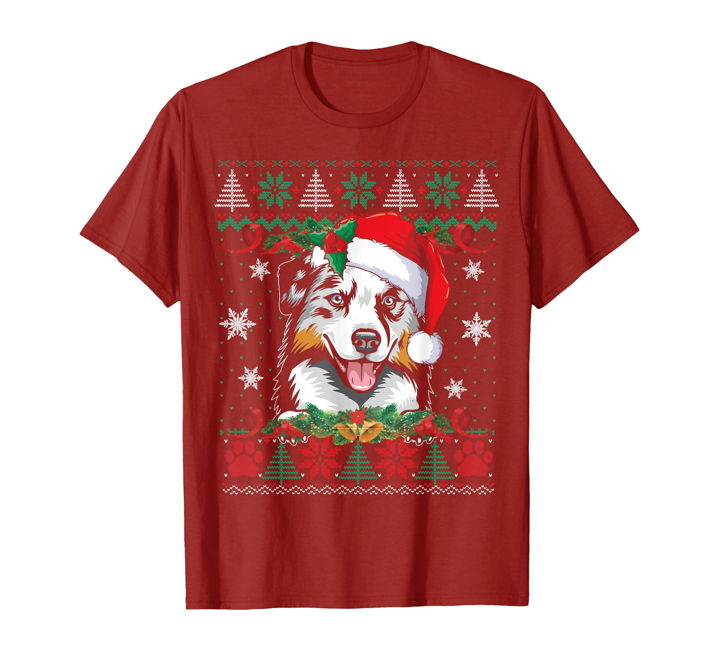 Australian Shepherd Christmas Ugly Sweater Funny Dog Lover T-Shirt