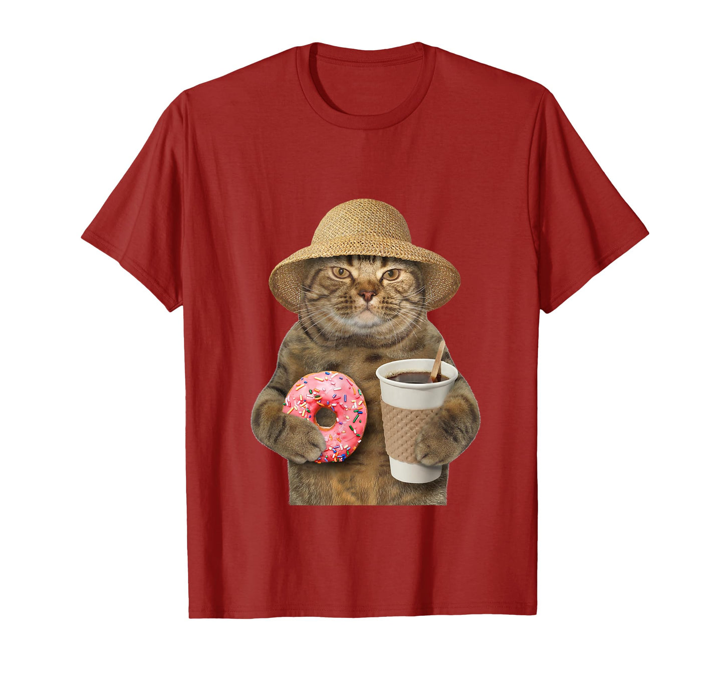 Funny brown Cat with coffee and donut T-Shirt