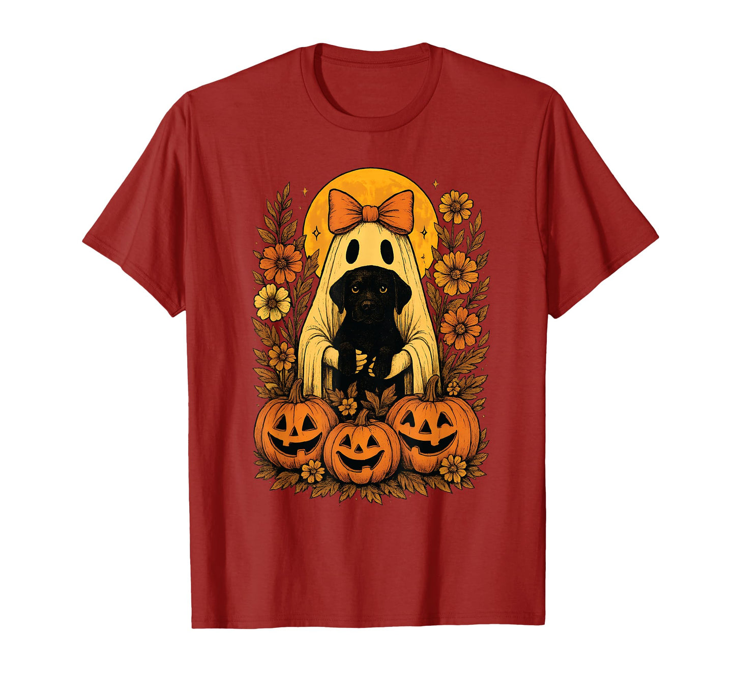 Vintage Halloween Ghost Holding Labrador Retriever Dog T-Shirt