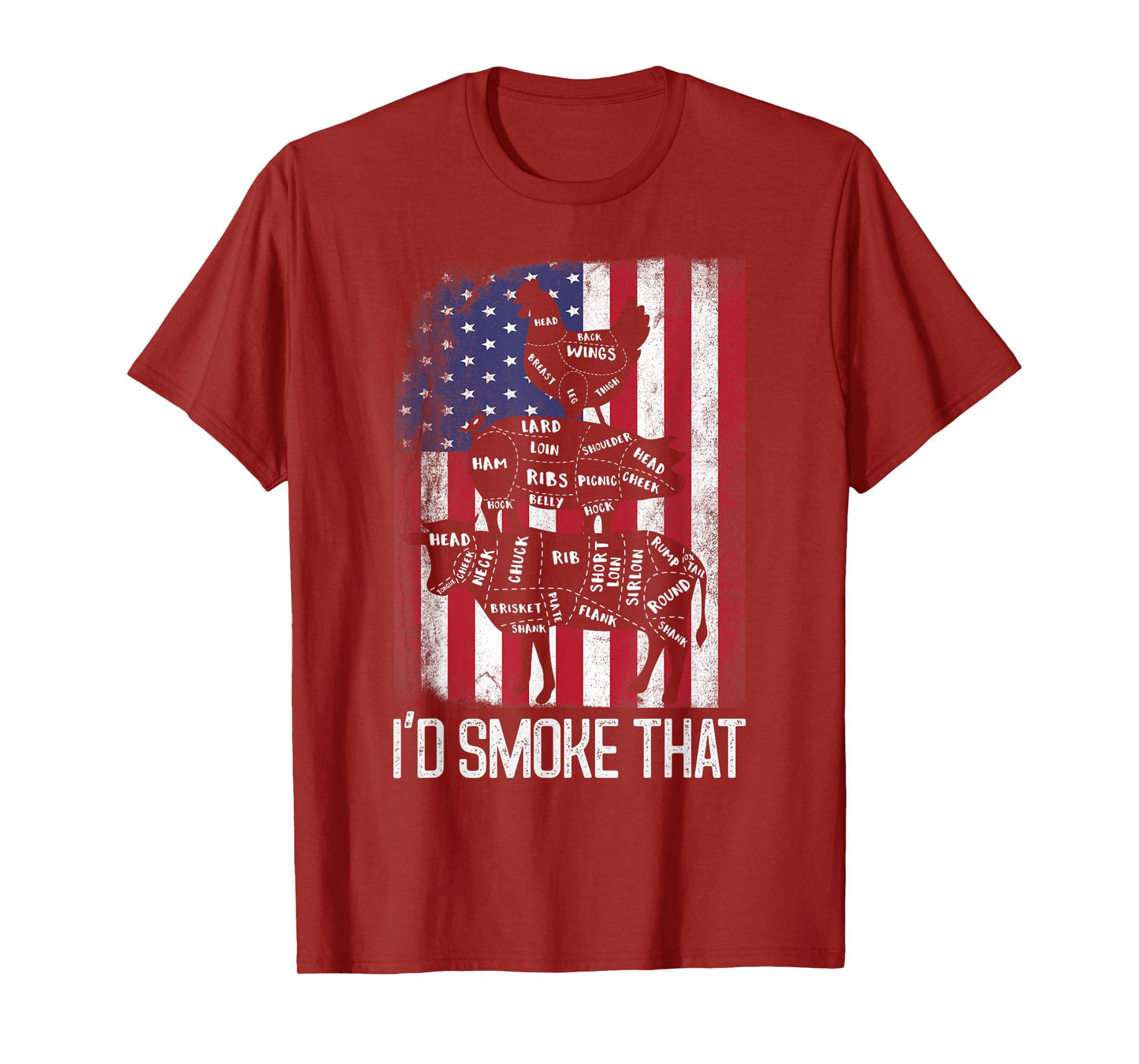 BBQ USA Flag I'd smoke that Beef Pork Chicken Butcher Funny Women Men T-Shirt