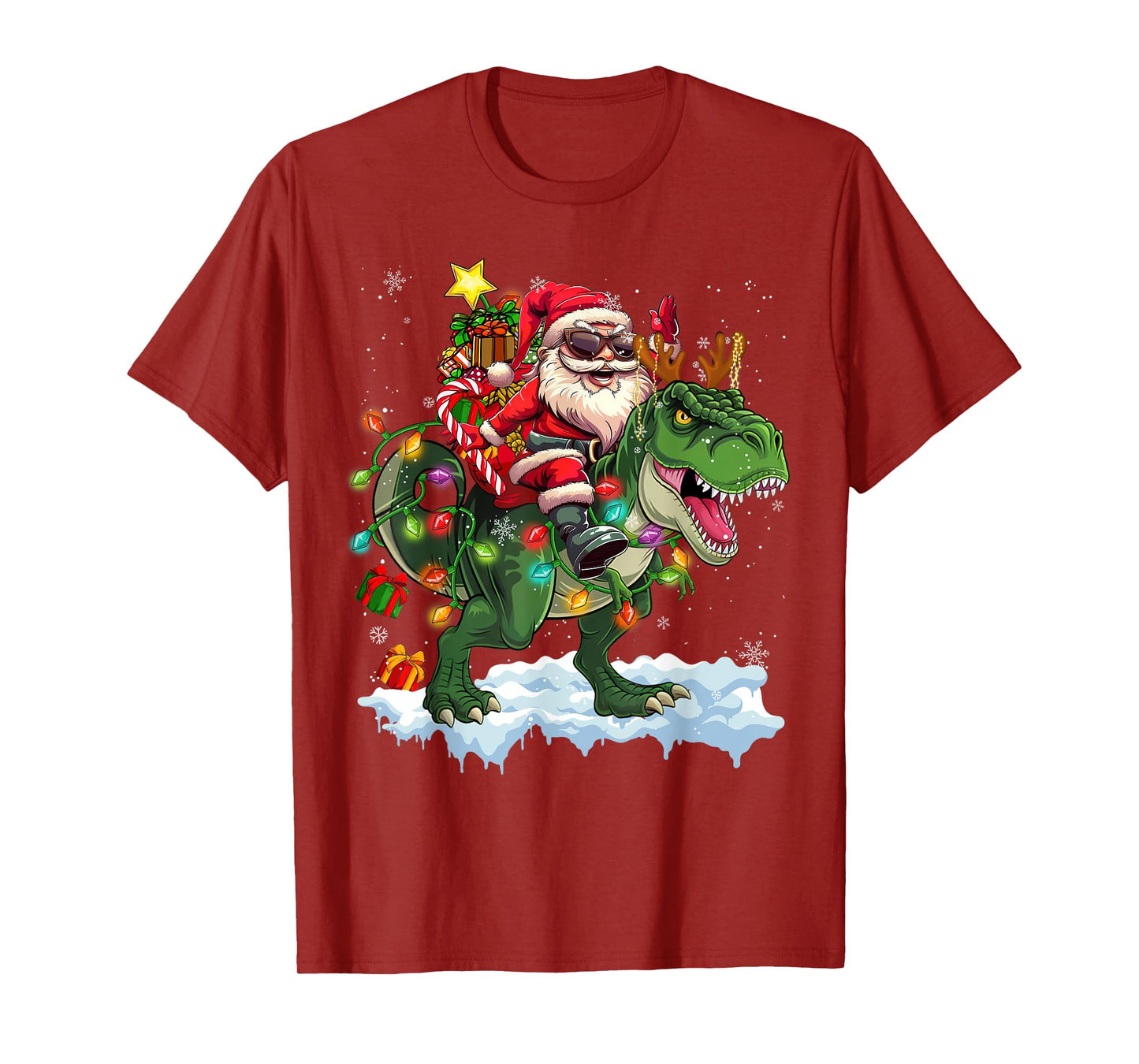 Merry Christmas 2025 Santa Riding Dinosaur Xmas Boy Men Kids T-Shirt