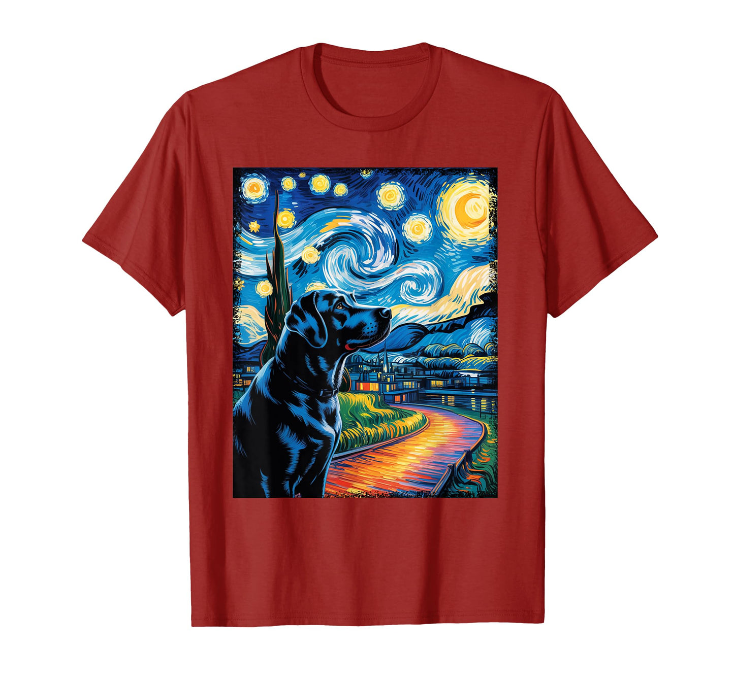Labrador Dog Art Starry Night Painting Van Gogh Black Lab T-Shirt