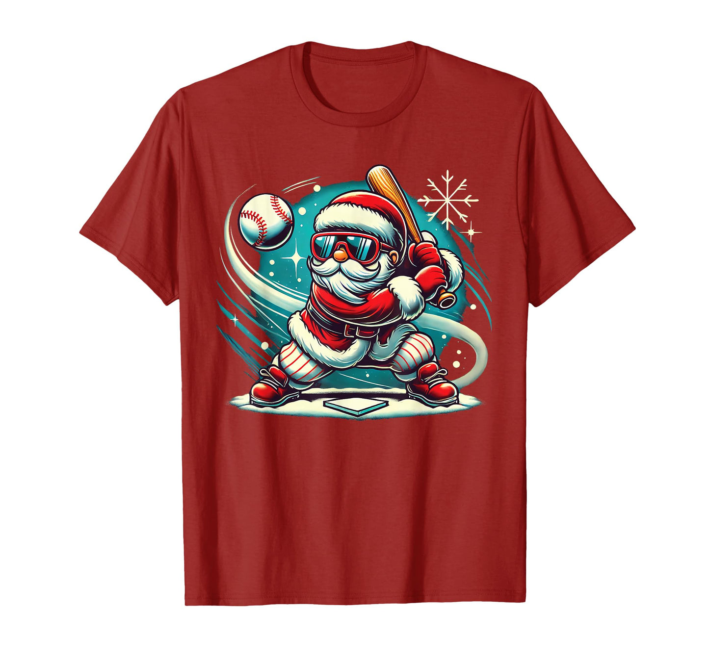 Cute Santa Claus Playing Baseball Boys Kids Teens Christmas T-Shirt